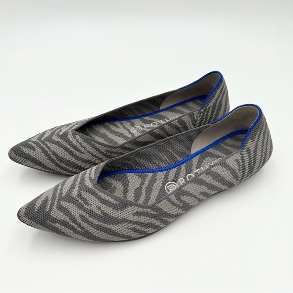 Rothy's the Point Grey Zebra Pointed Toe Slip On Flat Shoes - Picture 3 of 9
